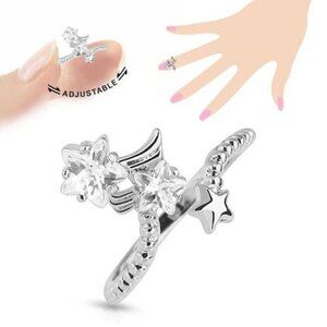 ADJUSTABLE RHODIUM PLATED BRASS STARS NAIL-RING